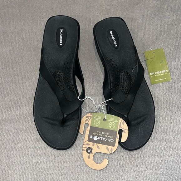 Nwt Okabashi black thong 2” heel sandals - Picture 1 of 3
